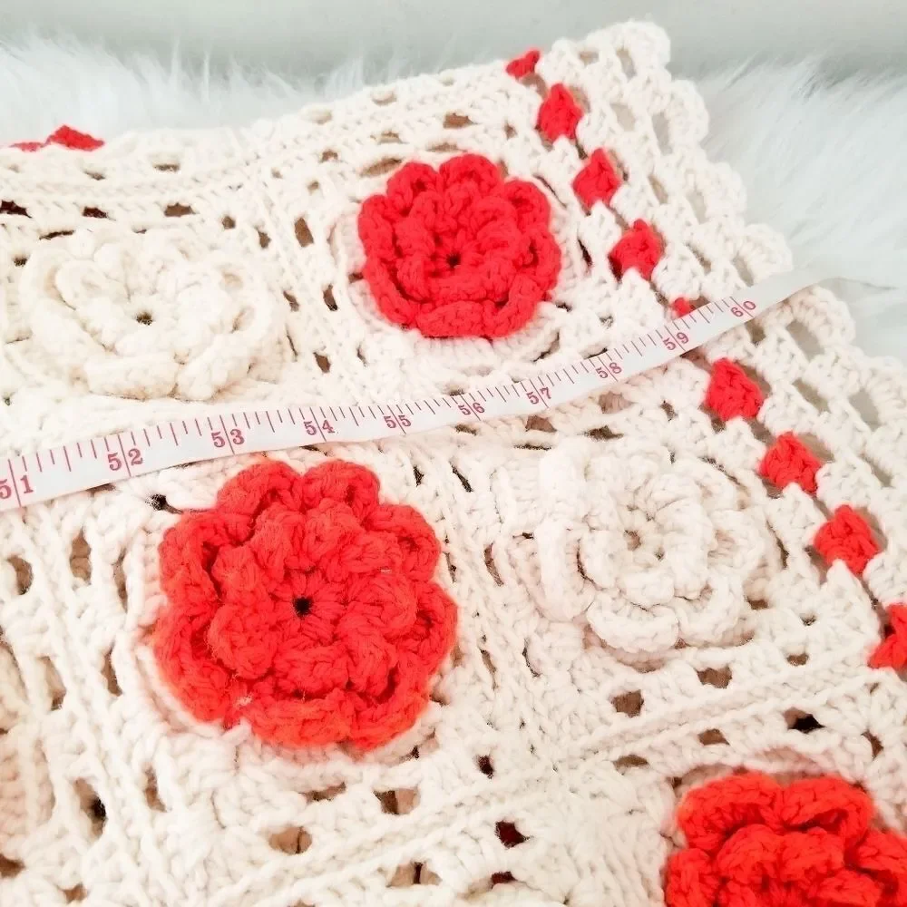 New Afghan 3D flowers cream and orange